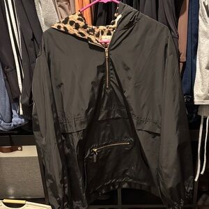 Black Hooded wind breaker Jacket with Leopard Lining